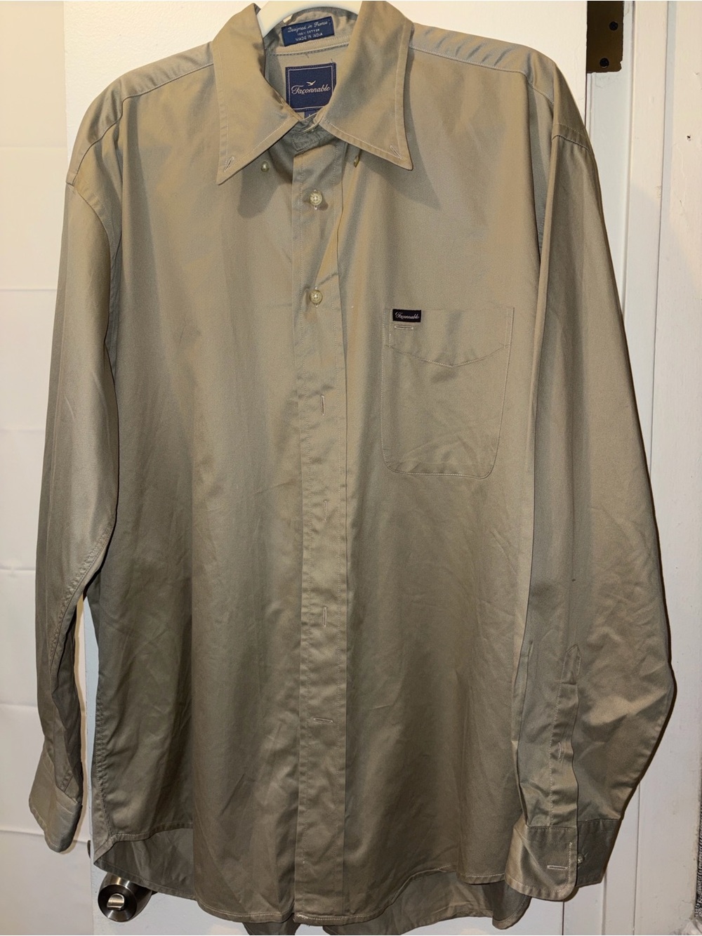 Faconnable Men's Light Tan Long-Sleeve Button-Down Dress Shirt